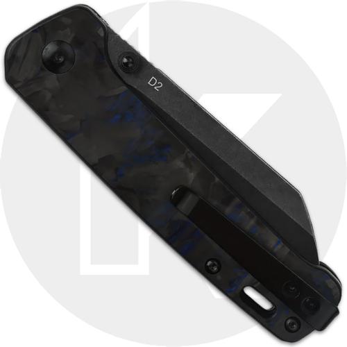 QSP Penguin Knife QS130-UBL - Black D2 Sheepfoot - Shredded Black and Blue Carbon Fiber Overlay G10 - Liner Lock