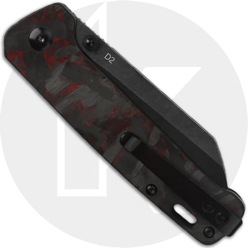 QSP Penguin Knife QS130-URD - Black D2 Sheepfoot - Shredded Black and Red Carbon Fiber Overlay G10 - Liner Lock