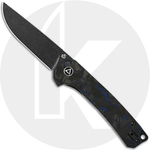 QSP Osprey Knife QS139-G2 - Black 14C28N - Shredded Black and Blue Carbon Fiber Overlay G10 - Liner Lock