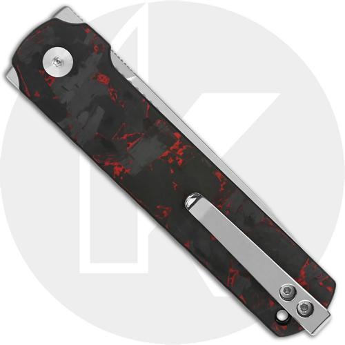 QSP Lark QS144D Knife - 14C28N Drop Point - Red Shredded Carbon Fiber Overlay G10 - Flipper Folder