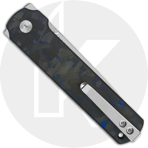 QSP Lark QS144E Knife - 14C28N Drop Point - Blue Shredded Carbon Fiber Overlay G10 - Flipper Folder