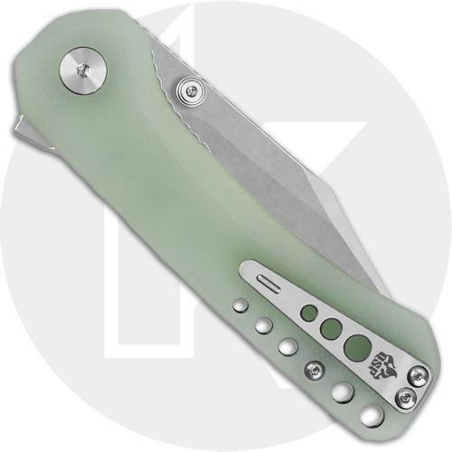 QSP Kestrel QS145-B1 Knife - Stonewash 14C28N Clip Point - Jade G10 - Flipper Folder