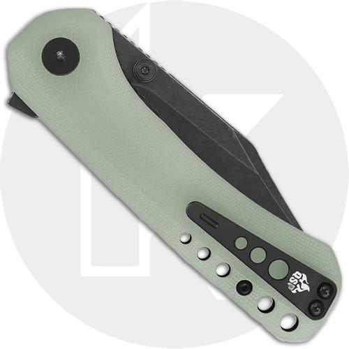 QSP Kestrel QS145-B2 Knife - Blackwash 14C28N Clip Point - Jade G10 - Flipper Folder