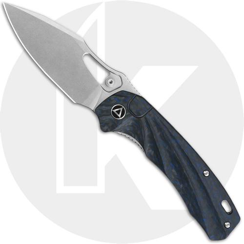 QSP Hornbill QS146-B1 Knife - Stonewash S35VN Drop Point - Blue Carbon Fiber