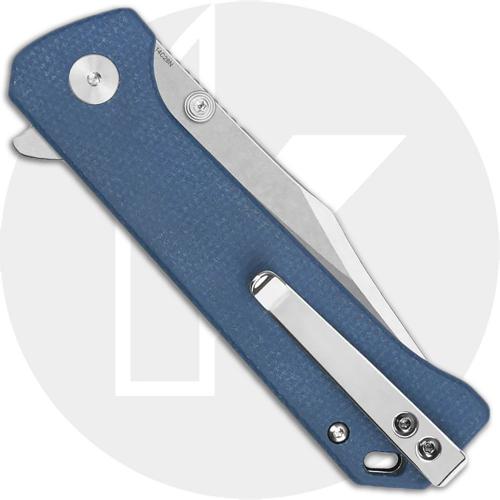 QSP Grebe QS147-B1 Knife - Stonewash 14C28N Clip Point - Blue Micarta - Flipper Folder