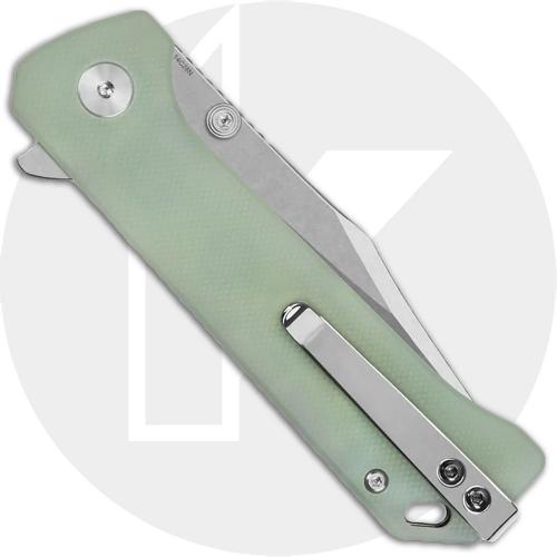 QSP Grebe QS147-D1 Knife - Stonewash 14C28N Clip Point - Jade G10 - Flipper Folder