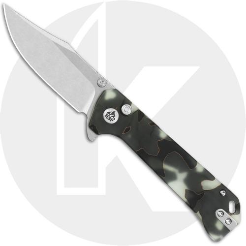 QSP Grebe QS147-E1 Knife - Stonewash S35VN Clip Point - Glow in the Dark Raffir Resin - Flipper Folder