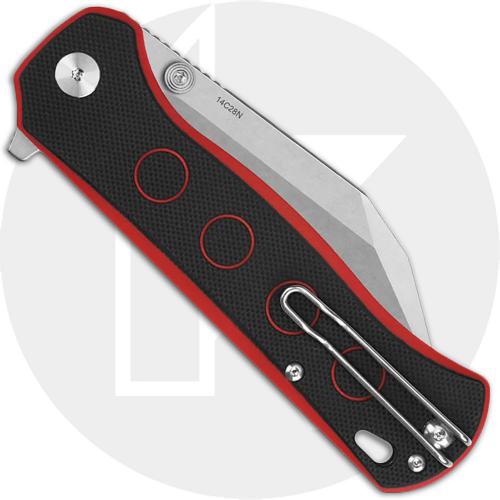 QSP Swordfish QS149-A1 Knife - Stonewash 14C28N Wharncliffe - Black/Red G10 - Flipper Folder