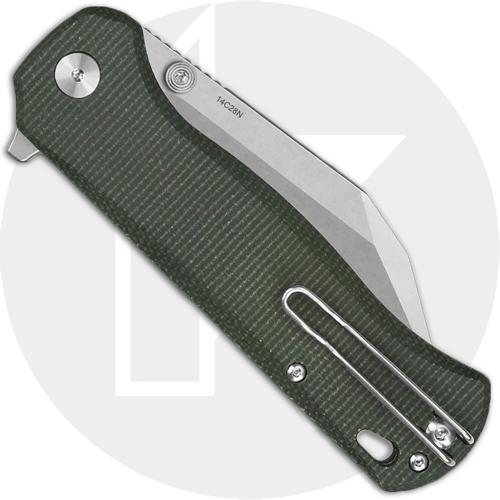 QSP Swordfish QS149-B1 Knife - Stonewash 14C28N Wharncliffe - Green Micarta - Flipper Folder