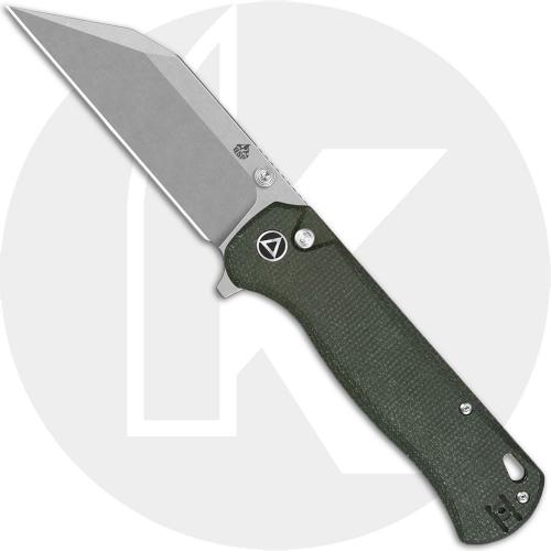 QSP Swordfish QS149-B1 Knife - Stonewash 14C28N Wharncliffe - Green Micarta - Flipper Folder