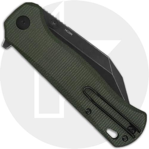 QSP Swordfish QS149-B2 Knife - Blackwash 14C28N Wharncliffe - Green Micarta - Flipper Folder