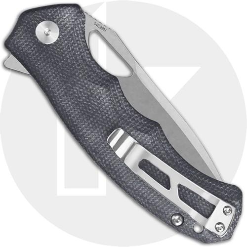 QSP Gorilla QS153-A1 Knife - Stonewash 14C28N Drop Point - Black Micarta - Flipper Folder