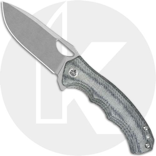 QSP Gorilla QS153-B1 Knife - Stonewash 14C28N Drop Point - Denim Micarta - Flipper Folder