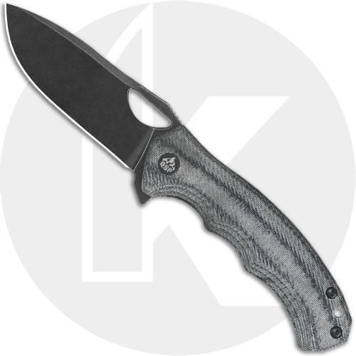 QSP Gorilla QS153-B2 Knife - Blackwash 14C28N Drop Point - Denim Micarta - Flipper Folder