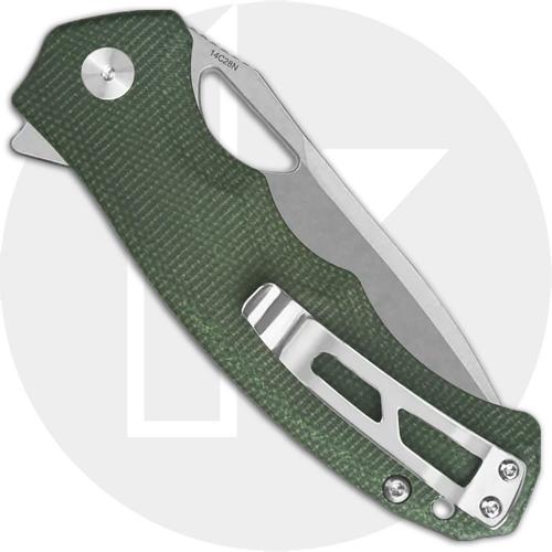 QSP Gorilla QS153-C1 Knife - Stonewash 14C28N Drop Point - Green Micarta - Flipper Folder