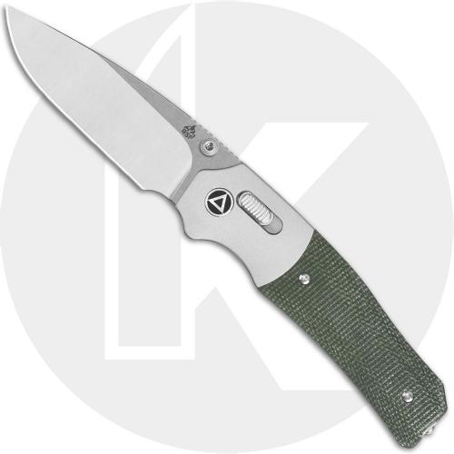 QSP Vault QS157-B1 Knife - Stonewash-Satin 14C28N Drop Point - Green Micarta