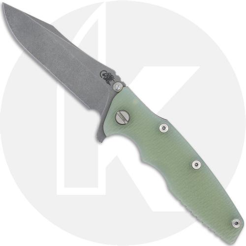 Rick Hinderer Eklipse 3.5 Knife - Spear Point - Working Finish - Translucent Green G10 / Battle Bronze Titanium