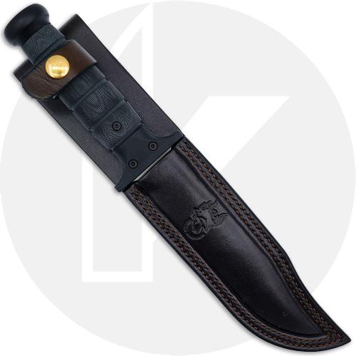 Rick Hinderer KaBar Knife - Stonewash 3V Clip Point - Double Black Micarta - Brown Leather Sheath