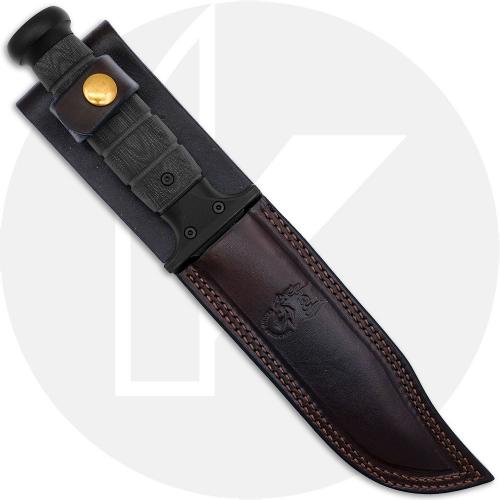 Rick Hinderer KaBar Knife - Battle Black 3V Clip Point - Double Black Micarta - Brown Leather Sheath