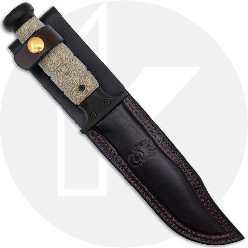 Rick Hinderer KaBar Knife - Battle Black 3V Clip Point - OD Green Micarta - Brown Leather Sheath