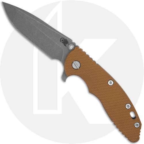 Hinderer Knives XM-18 3.5 Inch Knife - Spanto - Working Finish - S45VN - Tri Way Pivot - Coyote G-10/Titanium