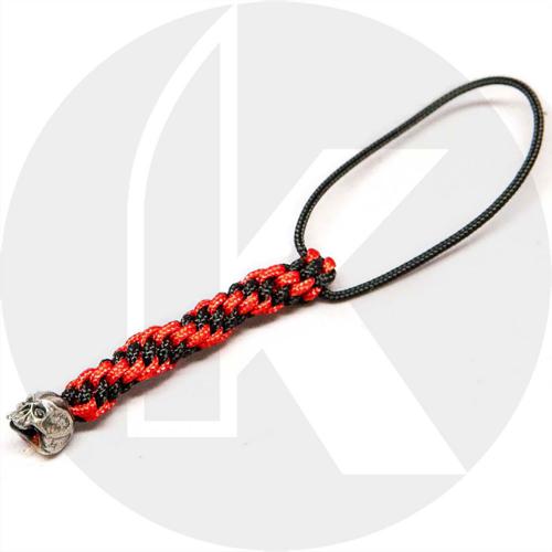 Schmuckatelli Mini Lanyard - Cyber Pewter Bead - Pewter Finish - Black and Red Cord - 4.B-CYPMLBR