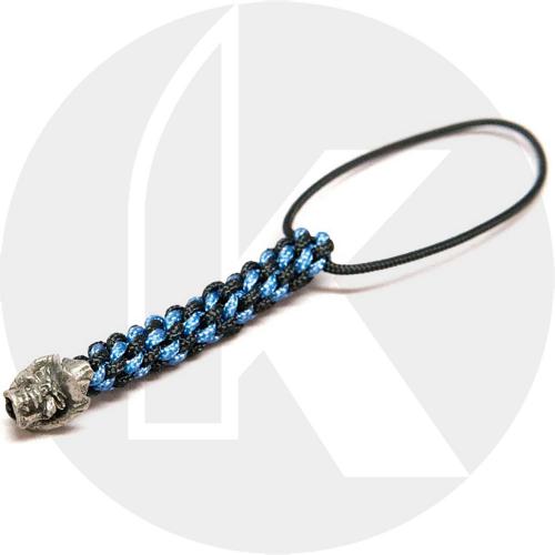 Schmuckatelli Mini Lanyard - Vinnie Garoon Pewter Bead - Pewter Finish - Black and Blue Cord - 4.B-VGMLBB