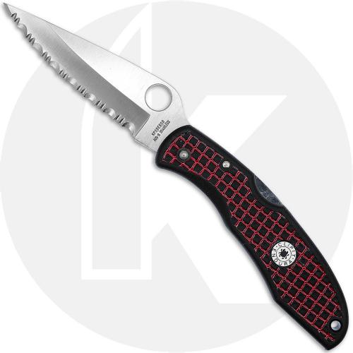 Spyderco Endura FRN C10SBK - Generation I - Serrated AUS-8 - Black FRN with Red Accents and White Inlay - Discontinued Item - BNIB