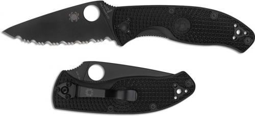 Spyderco Tenacious Lightweight C122SBBK - Value Folder - Serrated Black Blade - Liner Lock - Black FRN