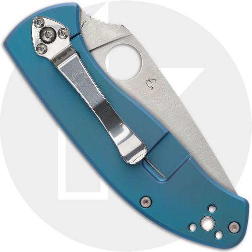 Spyderco Tenacious C122TIBLP Knife - Satin 8Cr13MoV Drop Point - Blue Titanium