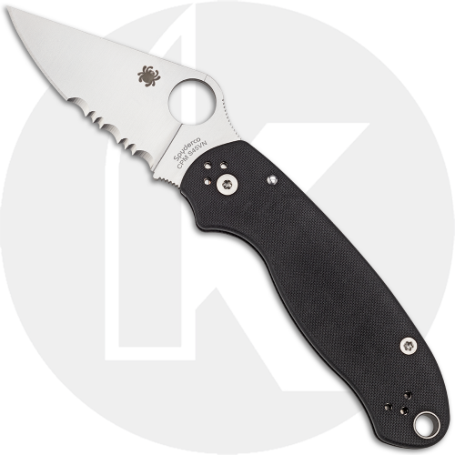 Spyderco C223GPS Para 3, Part Serrated Compression Lock Black G-10 Folding Knife