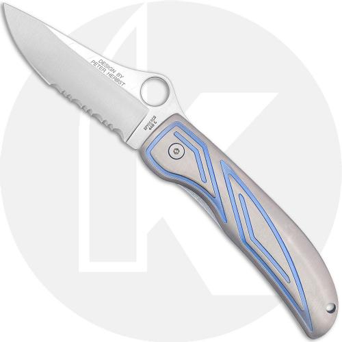 Spyderco Peter Herbst C53PS - Part Serrated 440C Drop Point - Titanium with Blue Accent - Discontinued Item - Serial Numbered - BNIB - 1998 - German Made