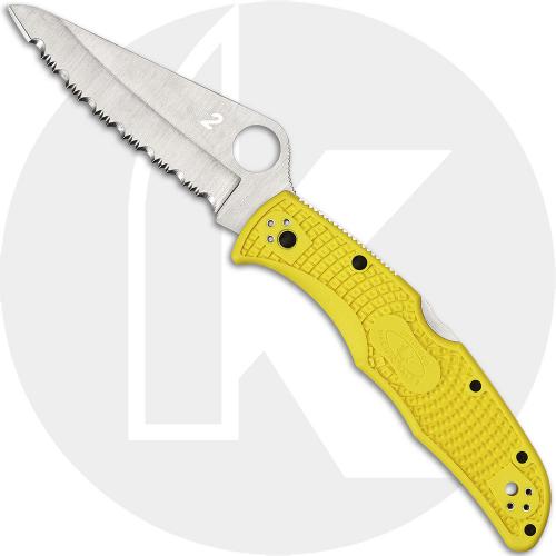 Spyderco Pacific Salt 2 Knife - C91SYL2 - Serrated H-2 Drop Point - Yellow FRN - Lock Back