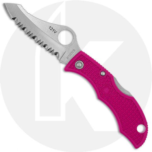 Spyderco Jester JPRS Knife - Serrated AUS-6 - Fuschia FRN - Serial Number - BNIB