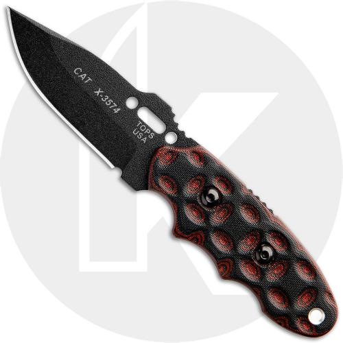 TOPS Knives C.A.T. 200H-02 - Black 1095 Steel Hunters Point - Red / Black Rocky Mountain Bullseye G10