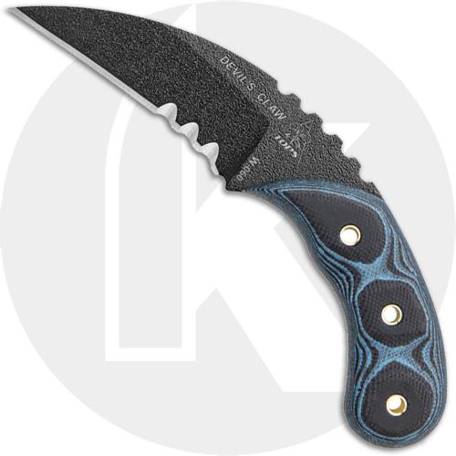 TOPS Knives Devil's Claw DEVCL-01 - Leo Espinoza - Part Serrated Black 1095 Steel Hawkbill - Blue / Black G10