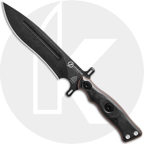 TOPS Knives Operator 7 Knife OP7-02 Blackout Edition - Black Traction Coated 1075 Recurve - Black Micarta and G10