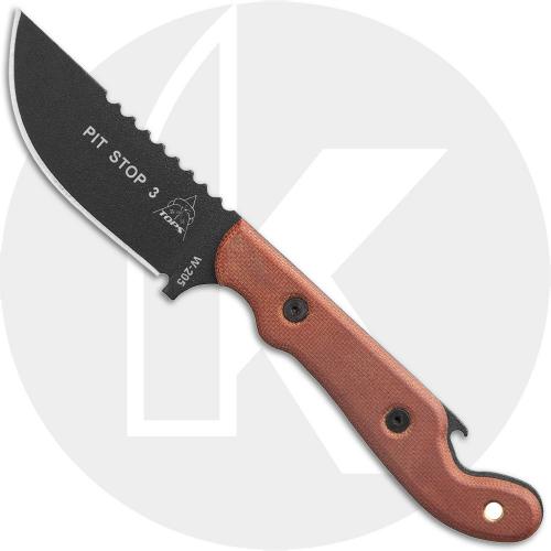 TOPS Knives PSK Pit Stop 3 Knife PSK-01 - Black Traction Coated 1095 - Tan Canvas Micarta - USA Made