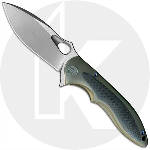 WE Knife 716D Zephyr EDC Stonewash Drop Point Frame Lock Flipper Brown Ti and Carbon Fiber