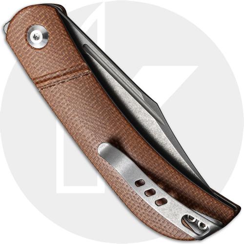 CIVIVI Appalachian Drifter C2015A - Gray Stonewash S35VN Clip Point - Brown Micarta - Slip Joint Folder