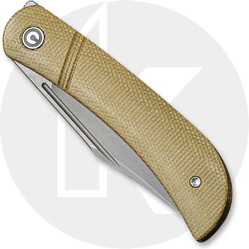 CIVIVI Appalachian Drifter C2015B - Gray Stonewash S35VN Clip Point - Olive Micarta - Slip Joint Folder