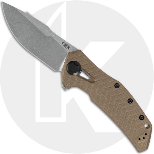 Zero Tolerance 0308 - Stonewash Modified Clip Point - Coyote Tan G10 and Titanium - KVT Opening - Flipper Knife - USA Made