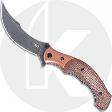 CRKT Compact Ritual 7465 Knife - Alan Folts Assisted Folder - Blackwash 12C27 Sandvik Scimitar Style Blade - SS with Micarta - F