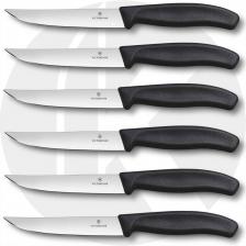 Victorinox Gaucho Steak Knife Set 6.7903.6, Plain Blade with Black Synthetic Handle, Set of 6