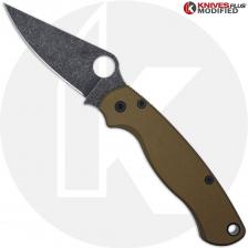 MODIFIED Spyderco Para Military 2 Knife with Acid Stonewash Blade + AWT Agent PM2 FDE Scales + KP All Black Hardware