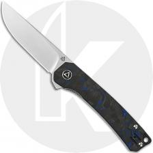 QSP Osprey Knife QS139-G1 - Satin 14C28N - Shredded Black and Blue Carbon Fiber Overlay G10 - Liner Lock