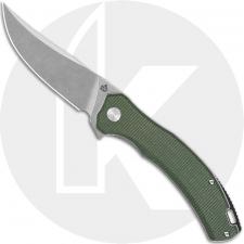 QSP Walrus QS151-C1 Knife - Stonewash D2 Trailing Point - Green Micarta - Flipper Folder