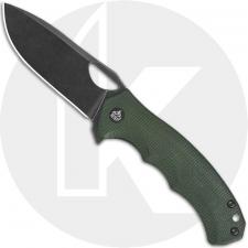 QSP Gorilla QS153-C2 Knife - Blackwash 14C28N Drop Point - Green Micarta - Flipper Folder