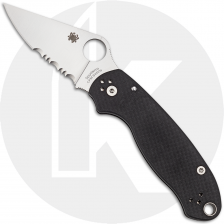 Spyderco C223GPS Para 3, Part Serrated Compression Lock Black G-10 Folding Knife