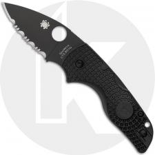 Spyderco Lil Native Lightweight C230SBBK Knife - DLC Serrated CTS BD1N Leaf - Black FRN - USA Made